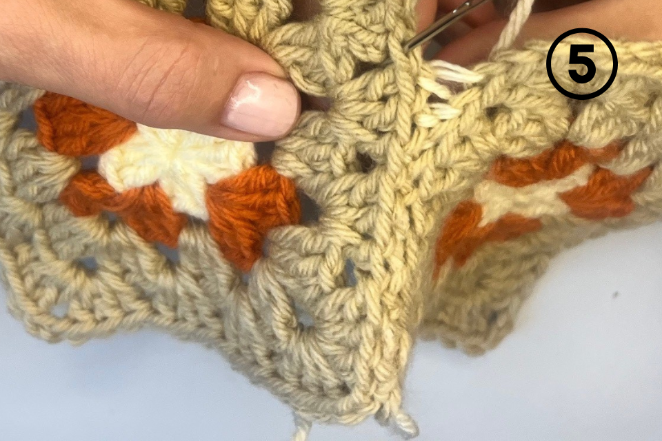 Needle weaving through edge loops to create the invisible join.