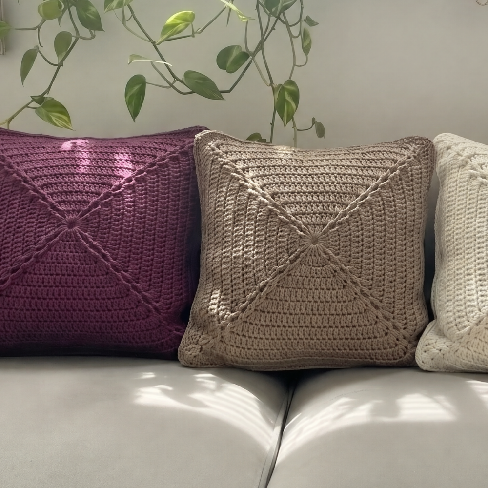 granny square crochet pillow covers in various colours