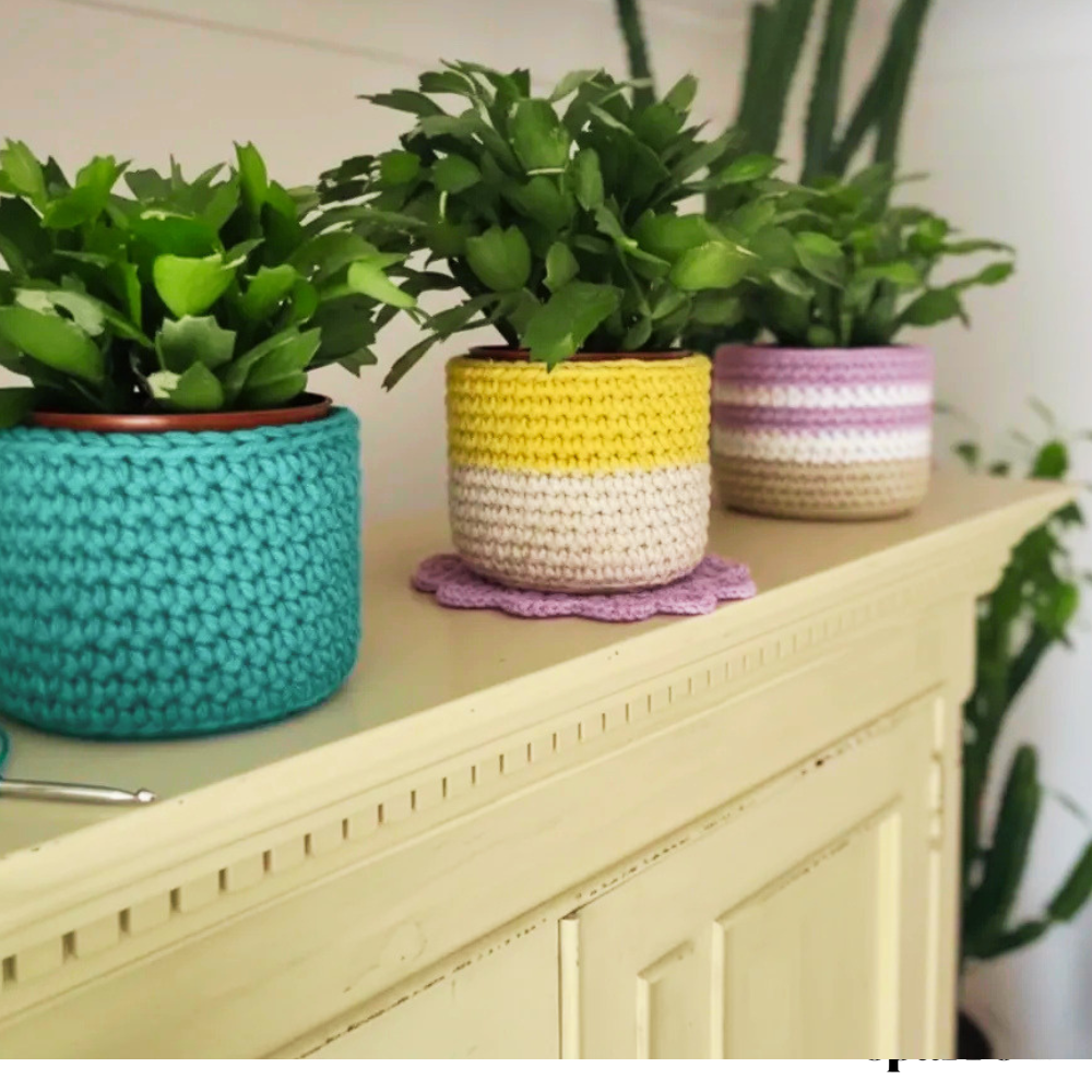 easy crochet flower pot cover crochet pattern