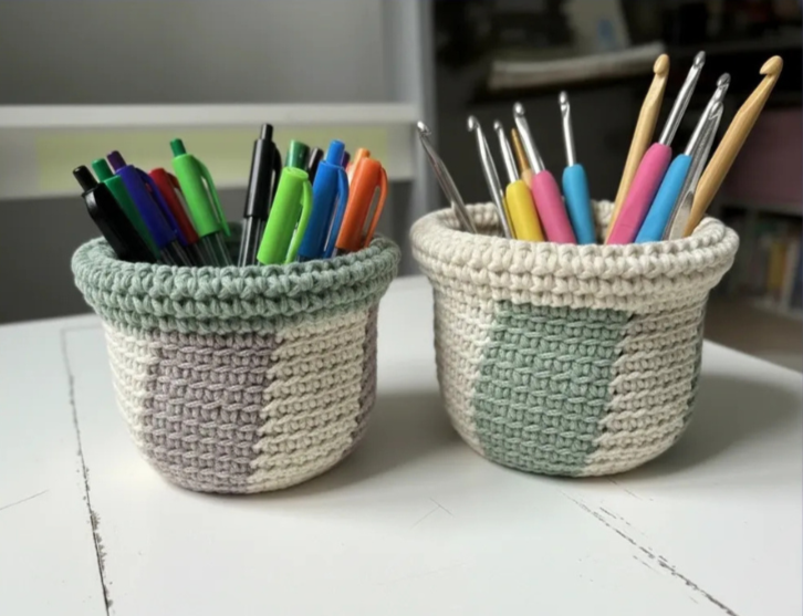 crochet basket pattern with stripes
