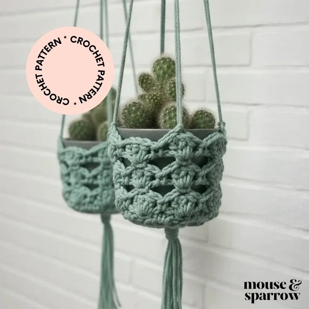 crochet pattern for a hanging flower pot holder