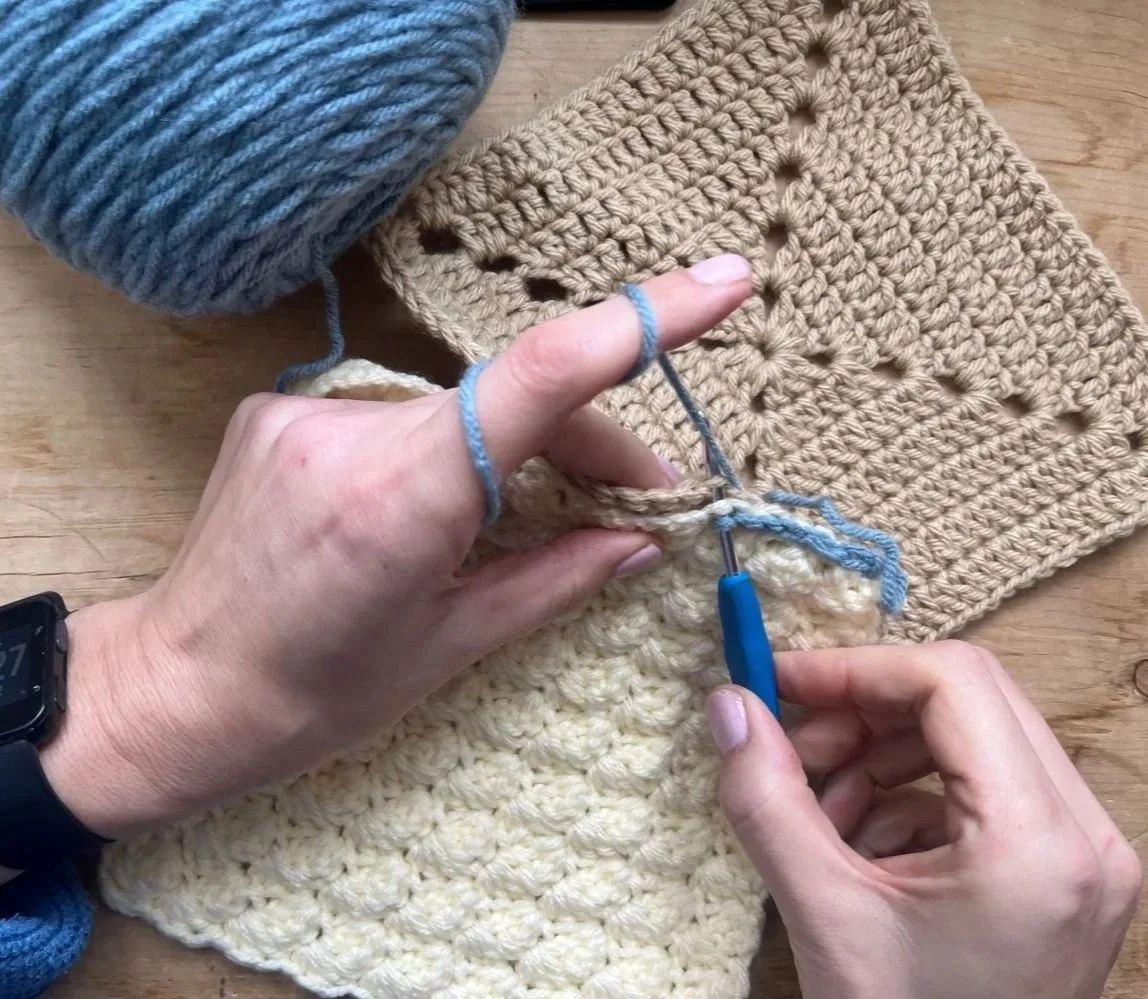 slip stitch method to connect crochet squares together