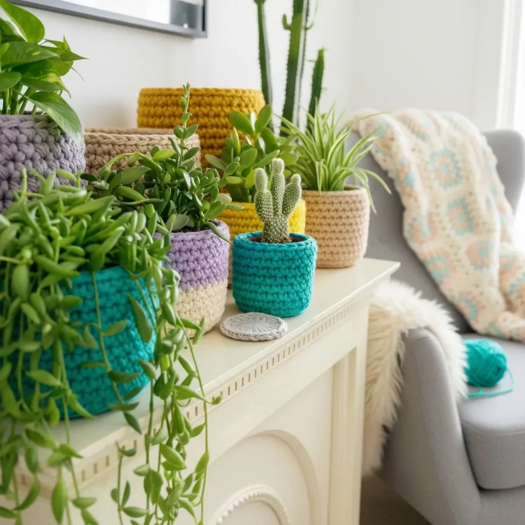 how to crochet a small plant pot cover as a gift