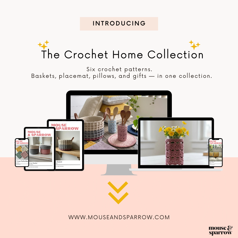 crochet pattern home collection displayed on a laptop and ipad