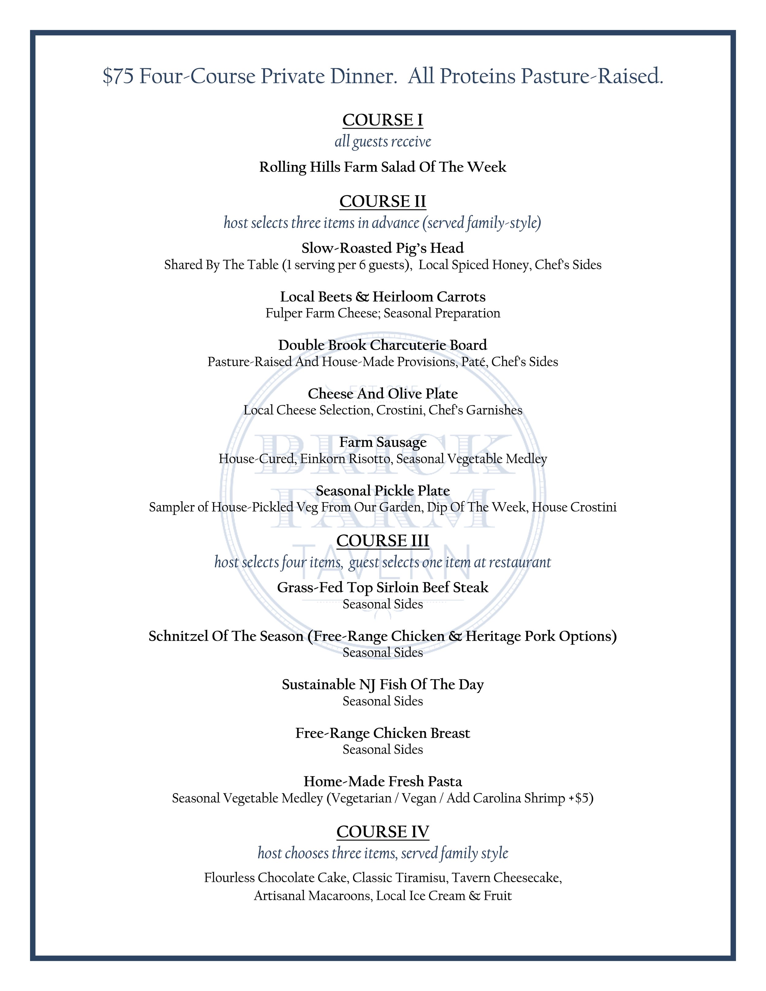 4-course dinner — B r i c k F a r m T a v e r n