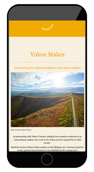 Mobile phone mockup with the Yukon Makes E-blast