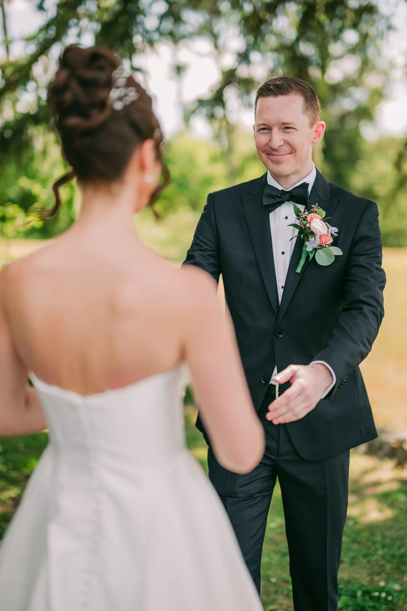 First look with bride 