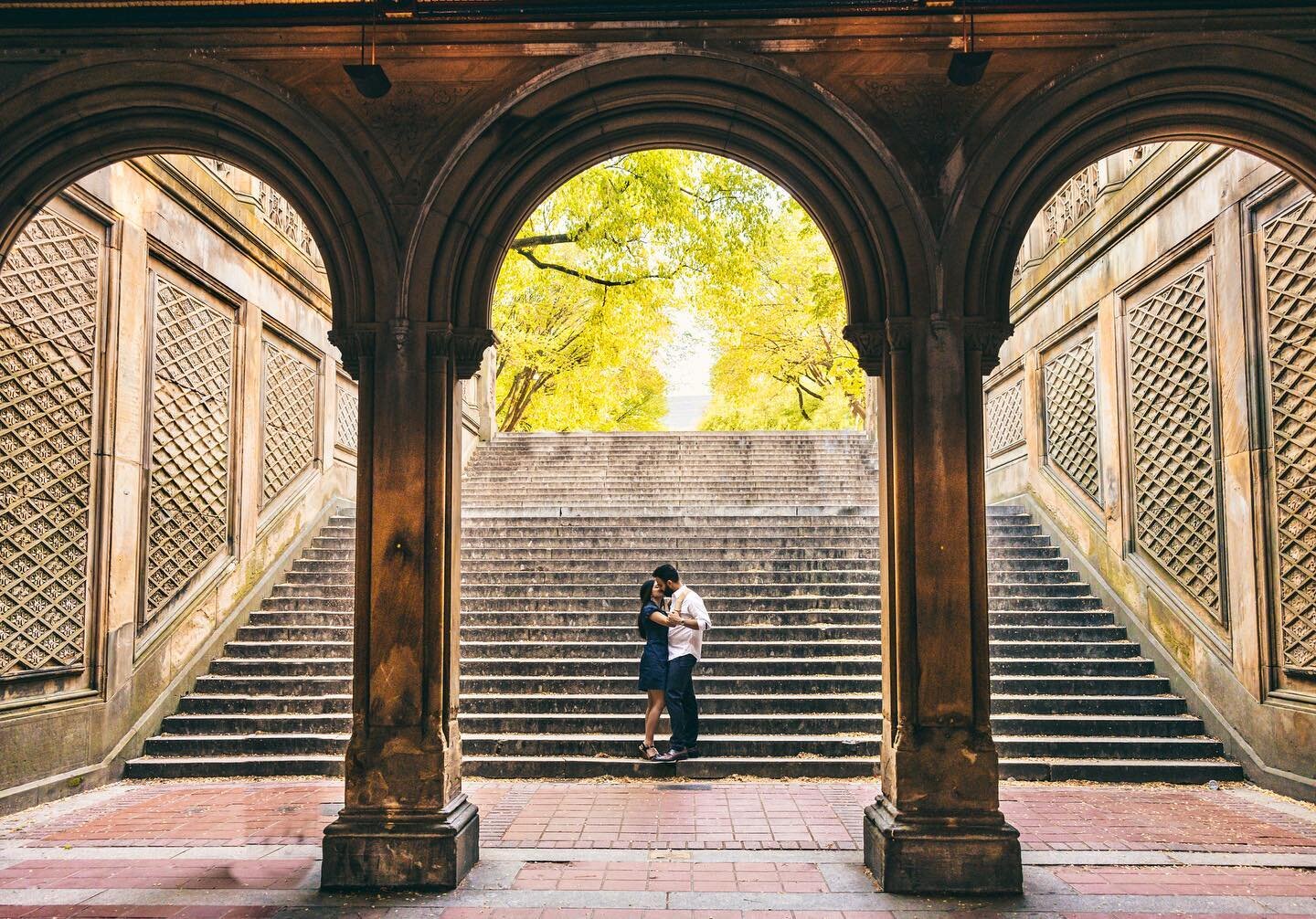 Sometimes this staircase had 20 people on it, sometimes it had 15. We waited for a few minutes and got it down to around 10 people and then I went to work with editing.  The result is simple shot with all the attention on our couple, which was my goa