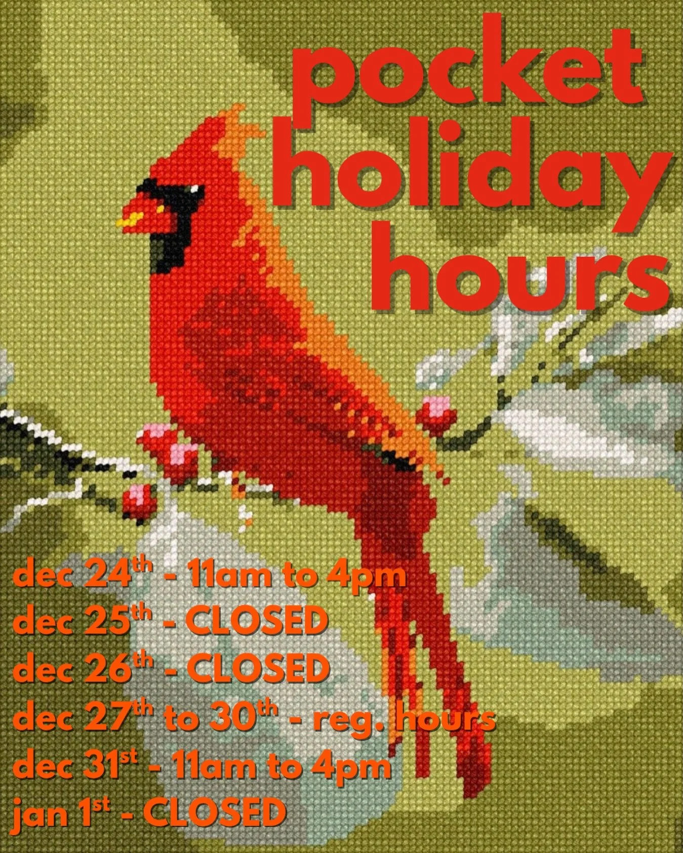 Here is our holiday hours! We are open regular hours tomorrow 11-6 (Tuesday) which is our last full day until after Christmas - but don&rsquo;t worry, there&rsquo;s still time to find the perfect holiday outfit or last minute gift. 😌🎁🎄