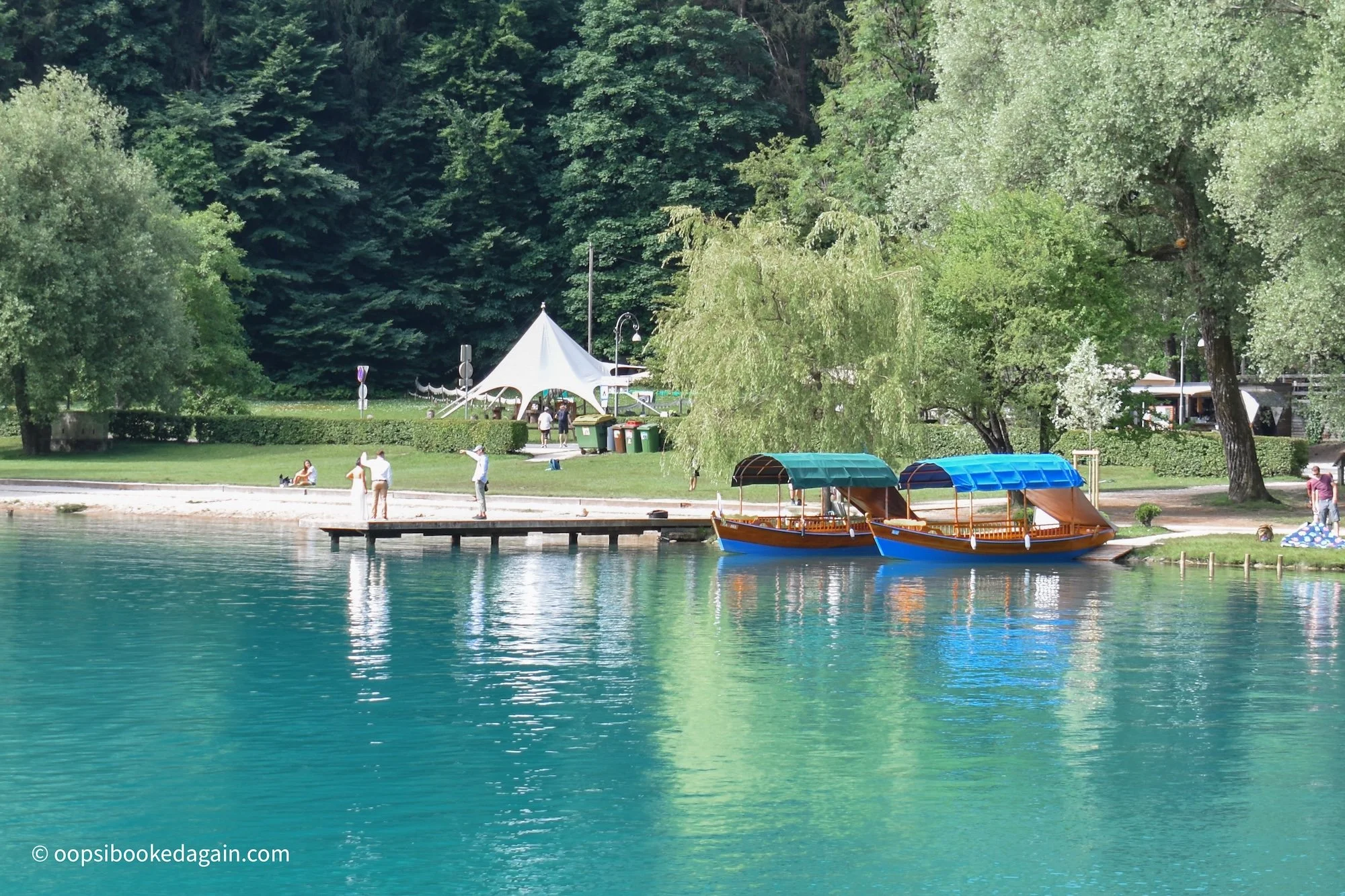 boats and swim spot in lake bled