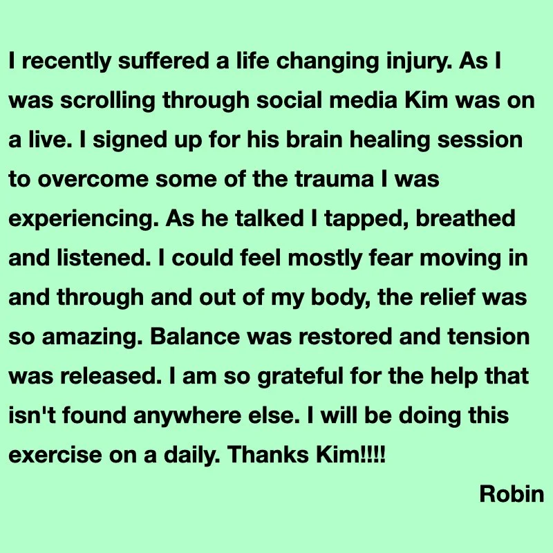 A personal testimonial text on a light green background about healing and gratitude, signed by Robin.