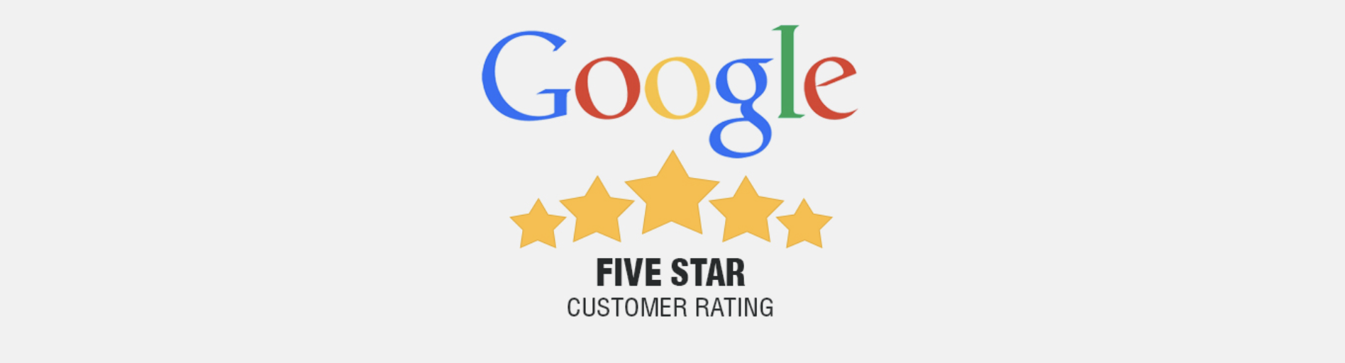 Google logo with five gold stars below indicating a five-star customer rating.