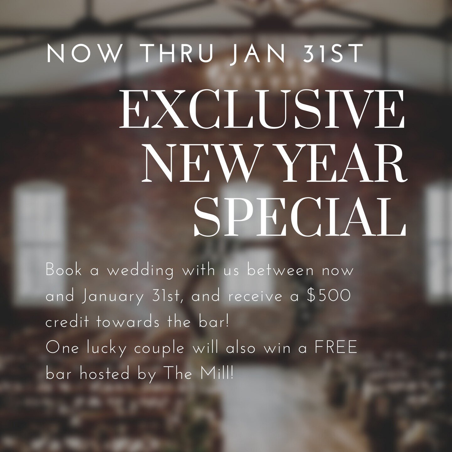 **GIVEAWAY** Book a wedding with us between now and January 31st, and receive a $500 credit towards the bar! One lucky couple will also win a FREE bar hosted by The Mill!

#luxurywedding #weddingwire #modernbride #brides #weddingfashion #married #bri