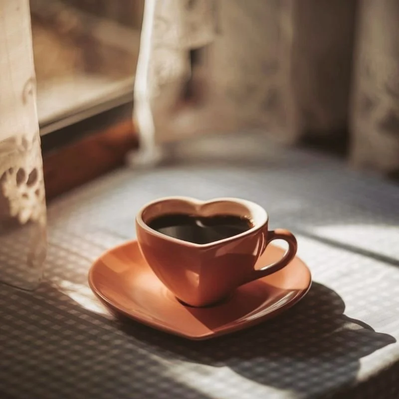 Heart-shaped coffee cup in window light, representing therapy for low self-esteem in women