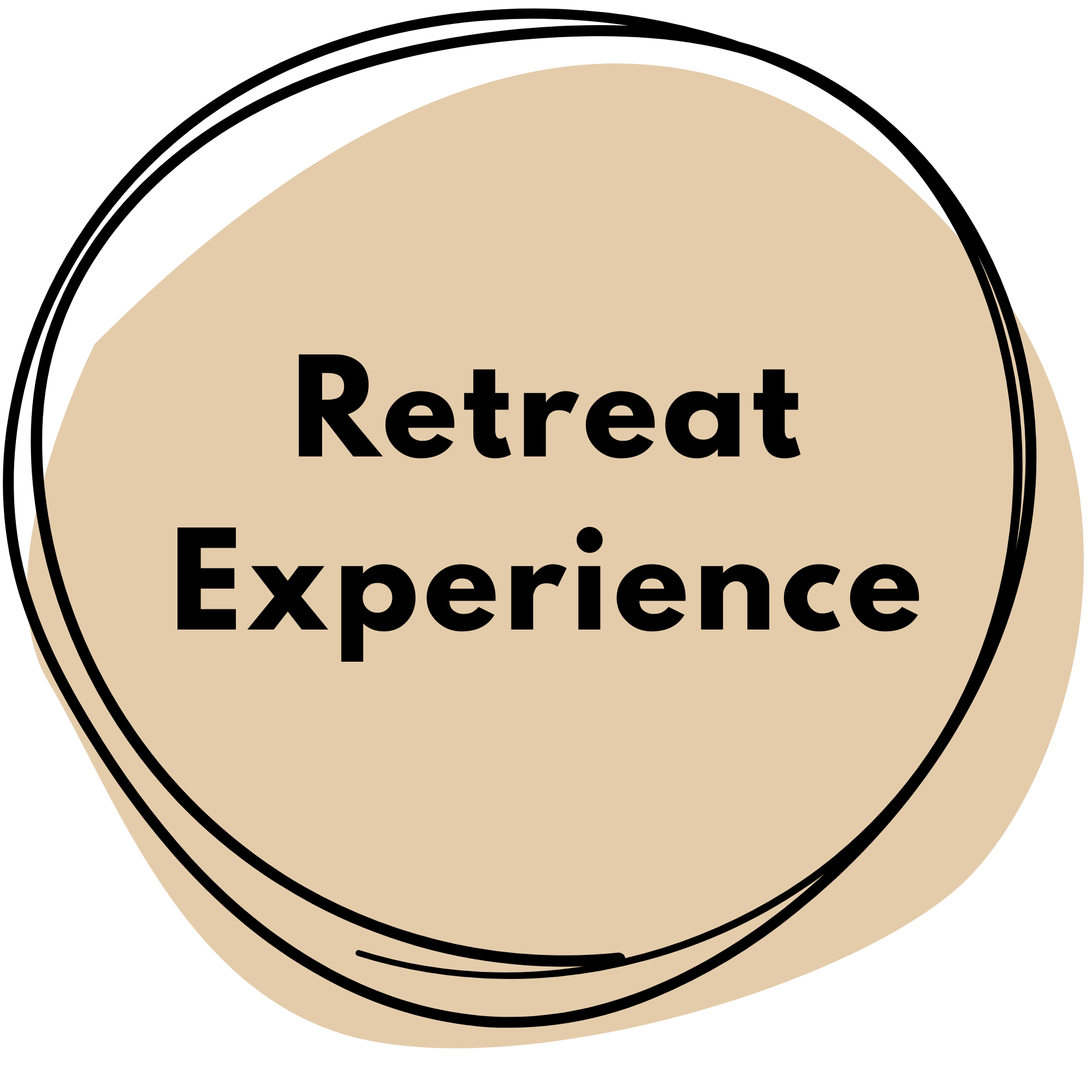 A beige circular badge with black outline and text that reads 'Retreat Experience'.