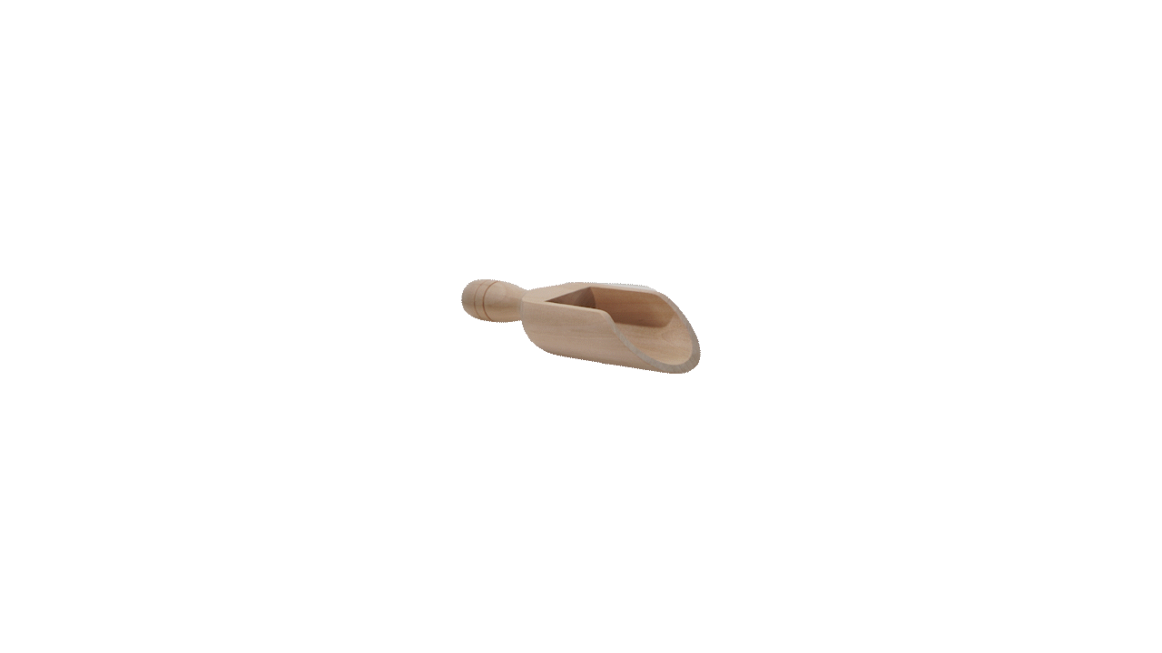 Wooden scoop on beige background