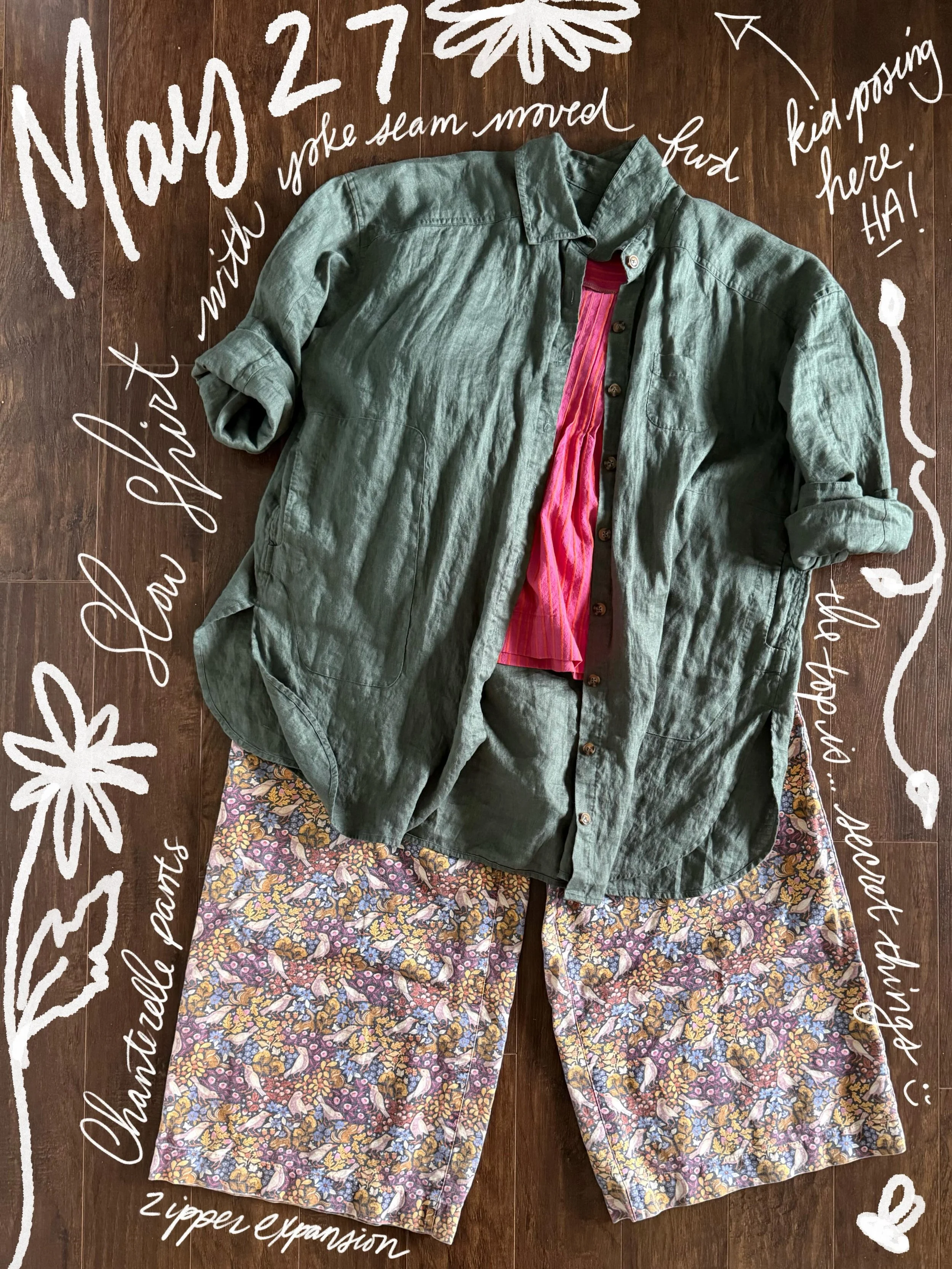 Quick post today! #chanterellepants and #slowshirt . A bunch of super annoying school things to tackle ( that I&rsquo;ve been procrastinating on!), and fixing a very, very dumb mistake I made yesterday. At least I have @sewsewlive to rescue me, and c
