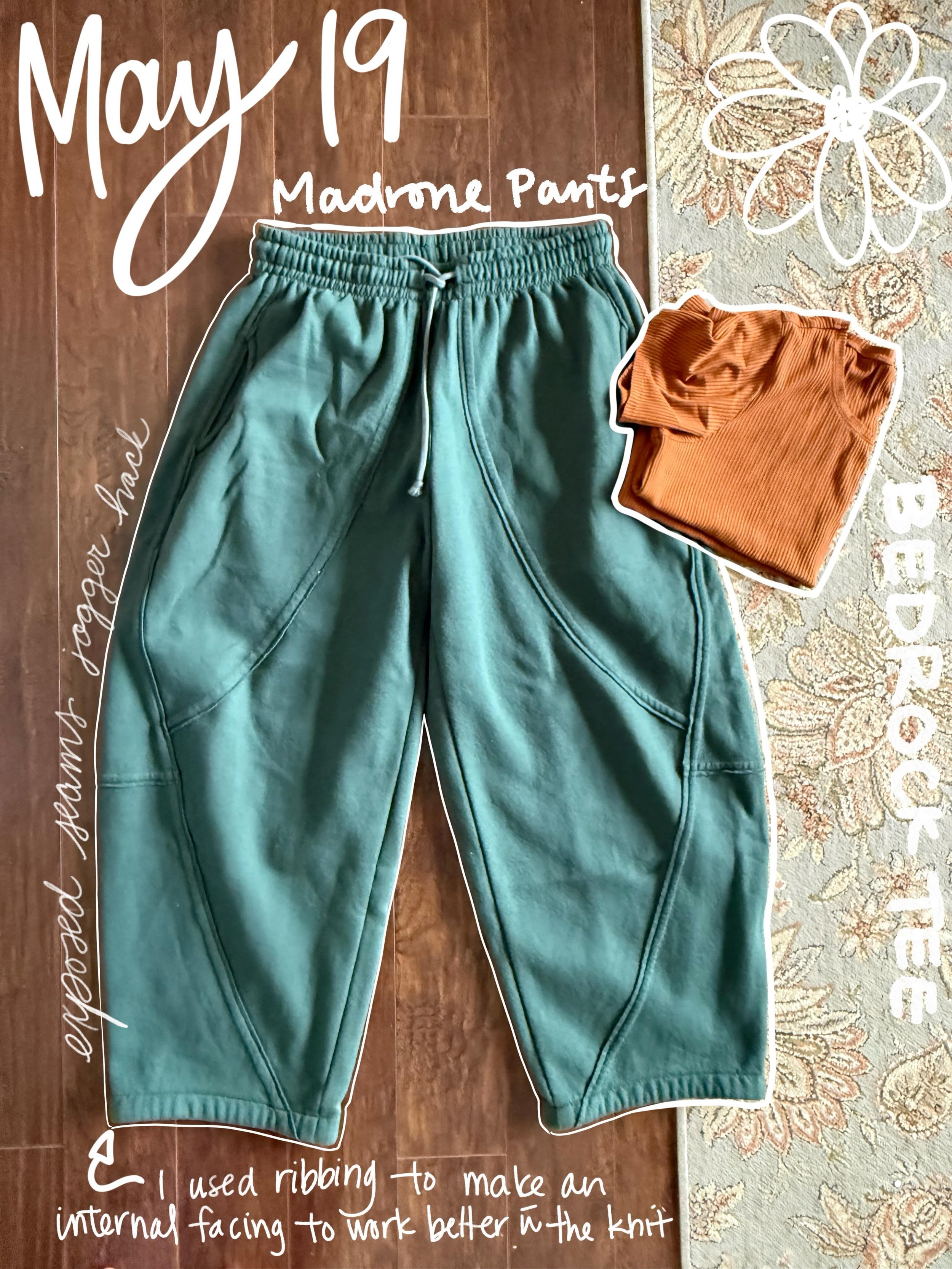 As is appropriate for mid-may, my picture is a bit blurry 🤭 (so is my brain, tbh). 
#madronepants jogger hack with exposed seams in a truly snuggly and fantastic stable cotton sweatshirt knit from @corefabrics 
(because I do still get to be chilly t