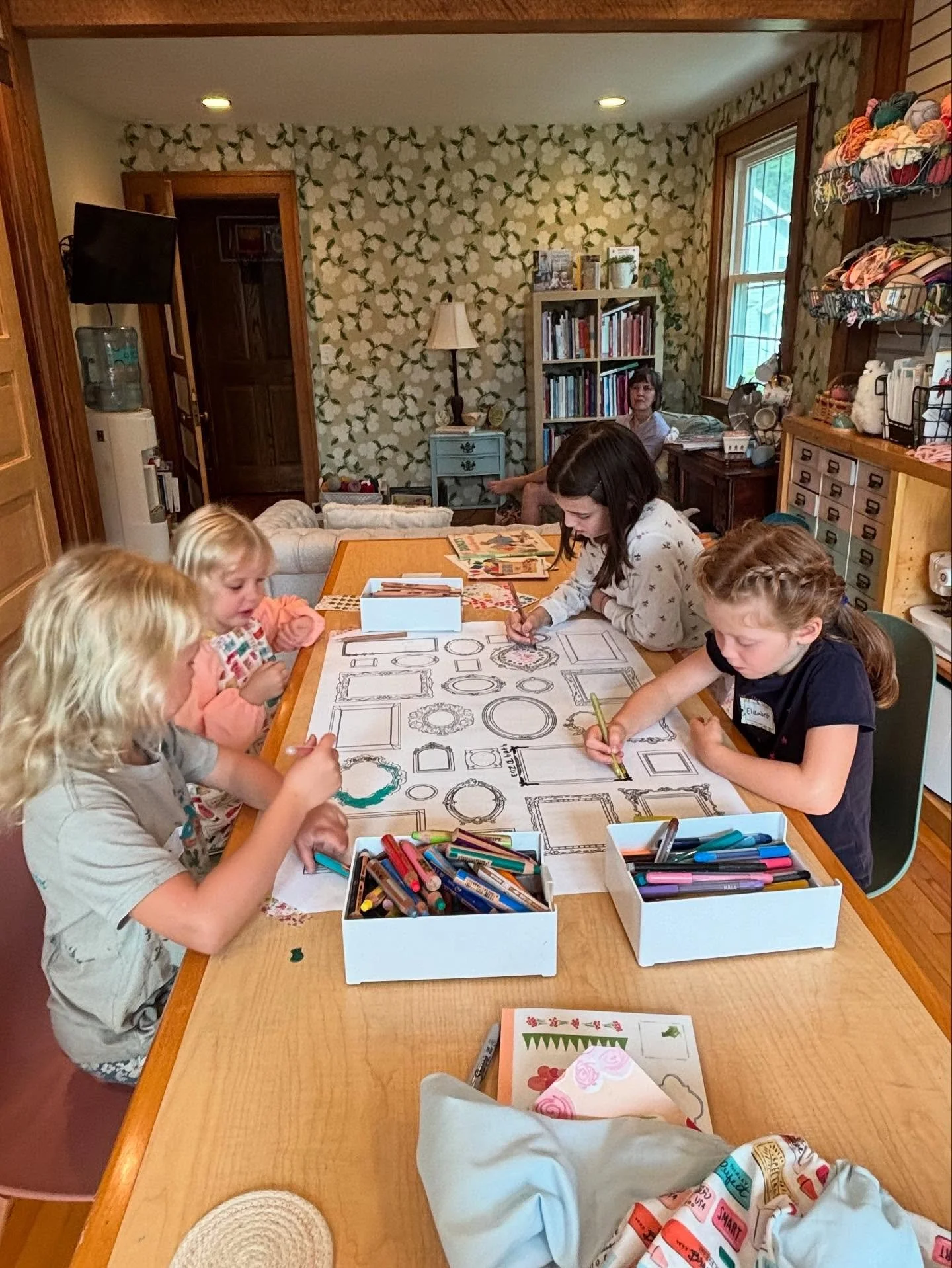 And yesterday wrapped up the final day camp of the summer: Art Adventures!  And what an adventure it was! We explored four art concepts: mark-making, color, process, and expression! We experimented with lots of mediums and techniques, like: liquid wa