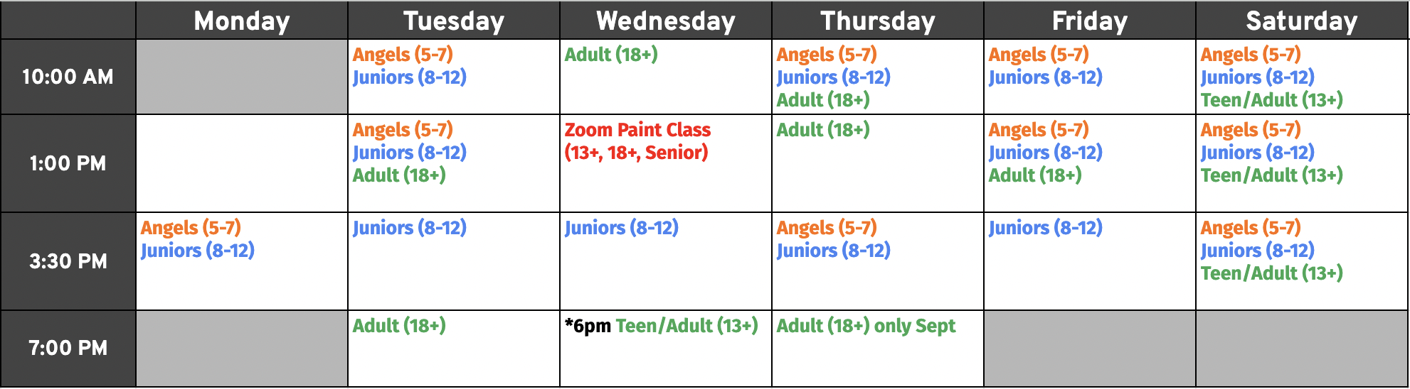 Fall 2023 Class Schedule — Epiphany Neighbourhood Art Studios