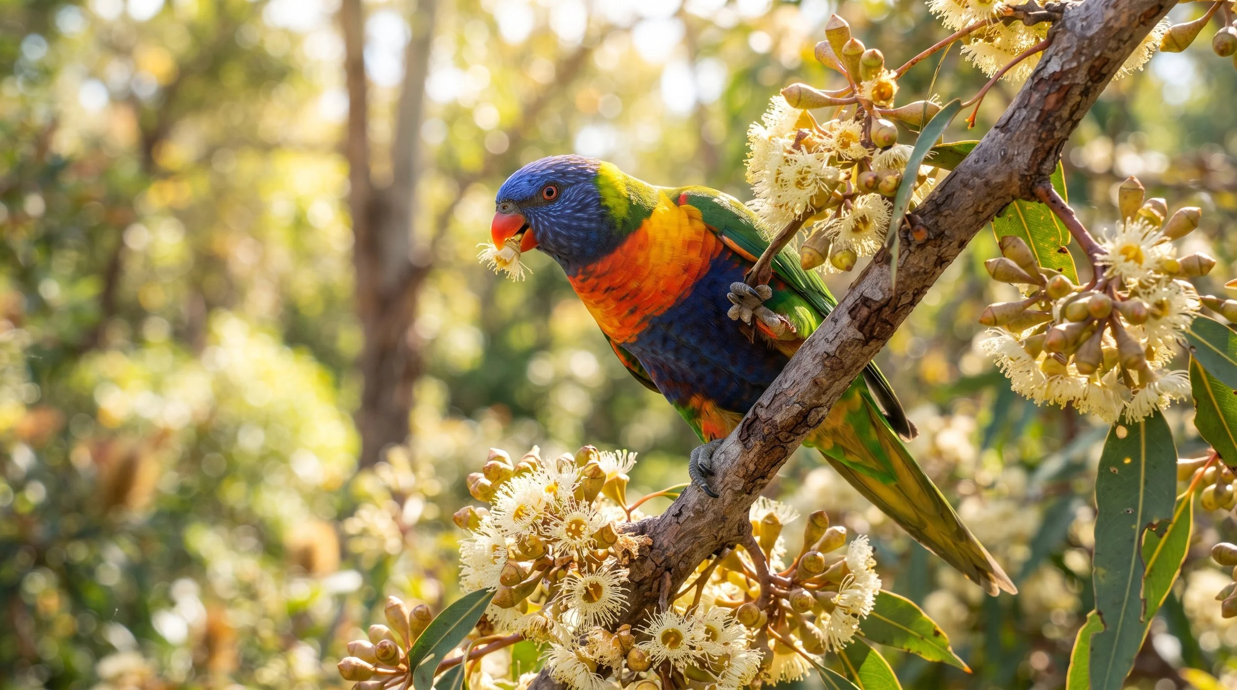 Rainbow lorikeet on eucalyptus bush