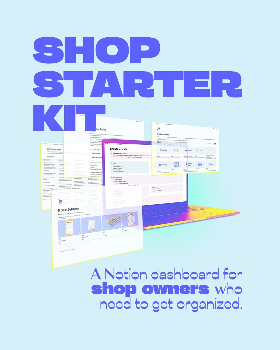 It's finally here! 🪩 The Notion dashboard that takes shop owners from hot mess jefas to confident CEOs.

A lil note from Reyna about it:
&ldquo;I've been running ecommerce shops and a graphic design business for a few years, but keeping on top of th