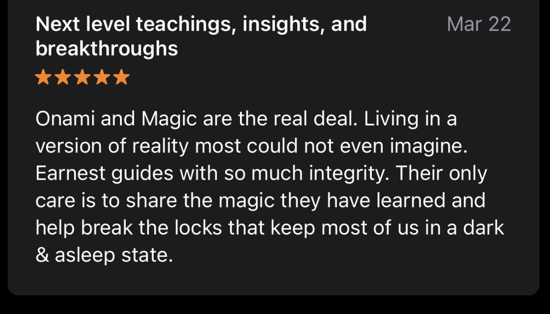 Review of a course or book titled 'Next level teachings, insights, and breakthroughs' with a 5-star rating.