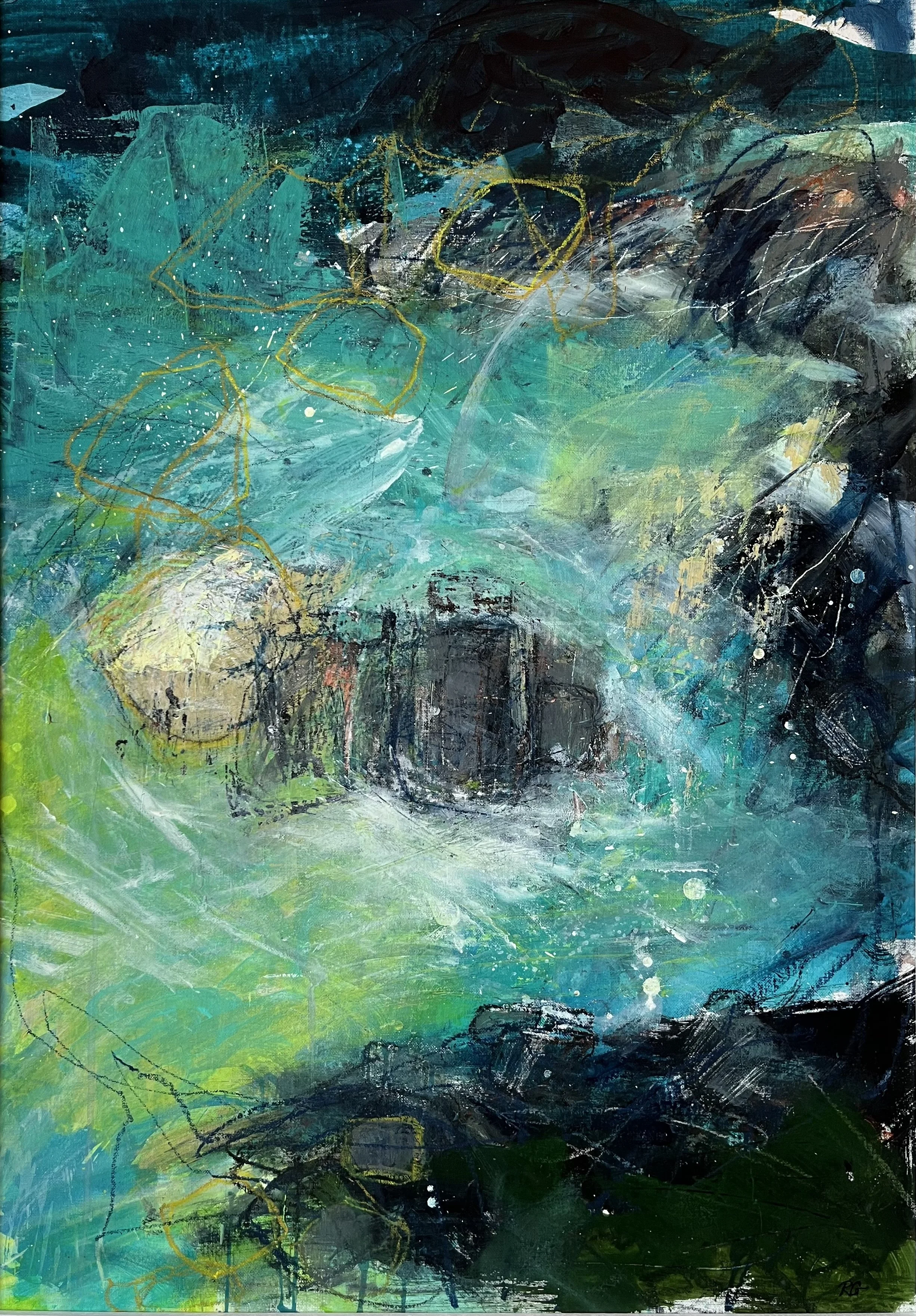 'Sea spray and strata', St.Ives. 80 x 60cm acrylic and oil pastel on canvas board. (Penwith). The English Artist, available