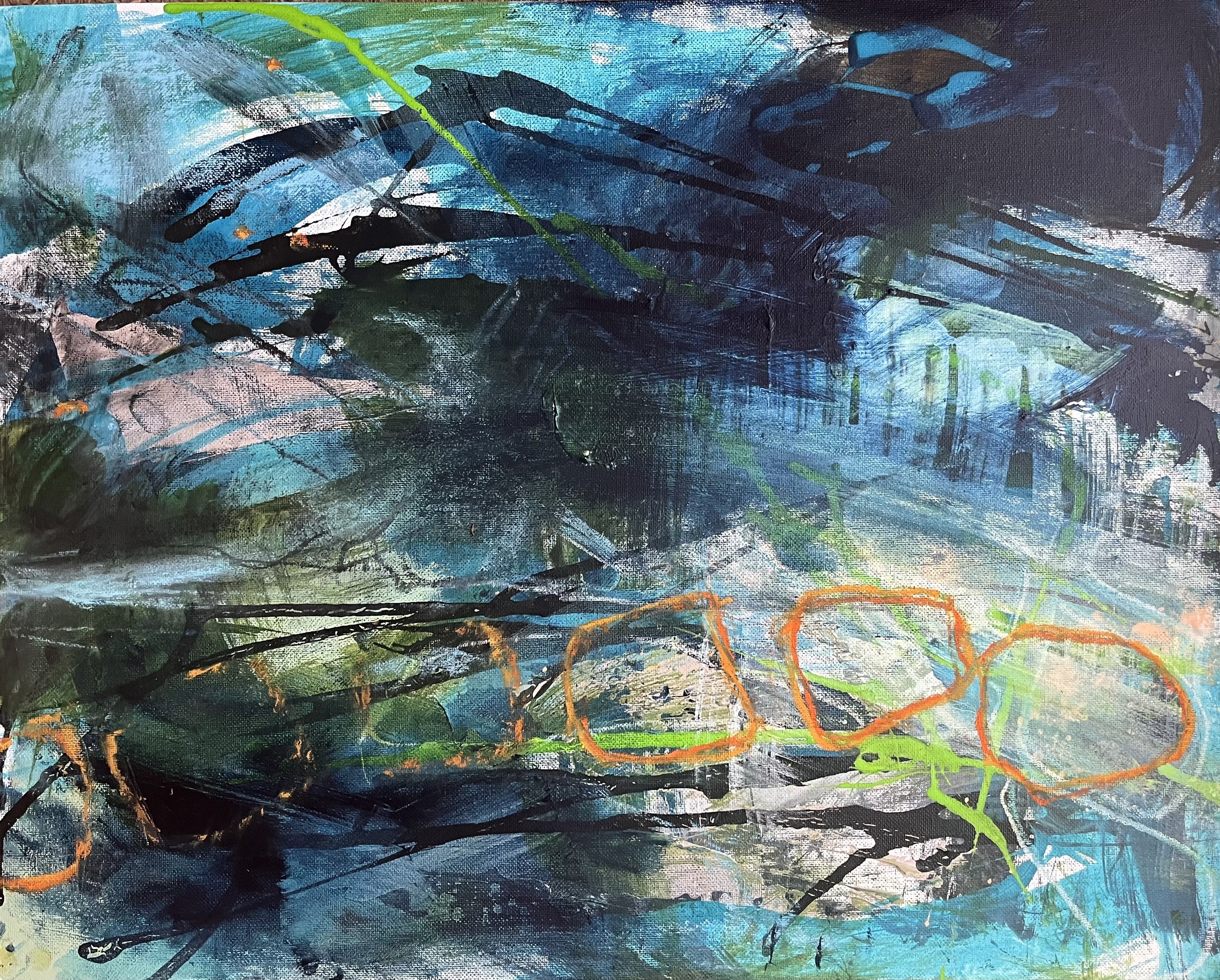 'The darkness of the sea swell' 45 x 60cm acrylic, oil and mixed media on canvas board available