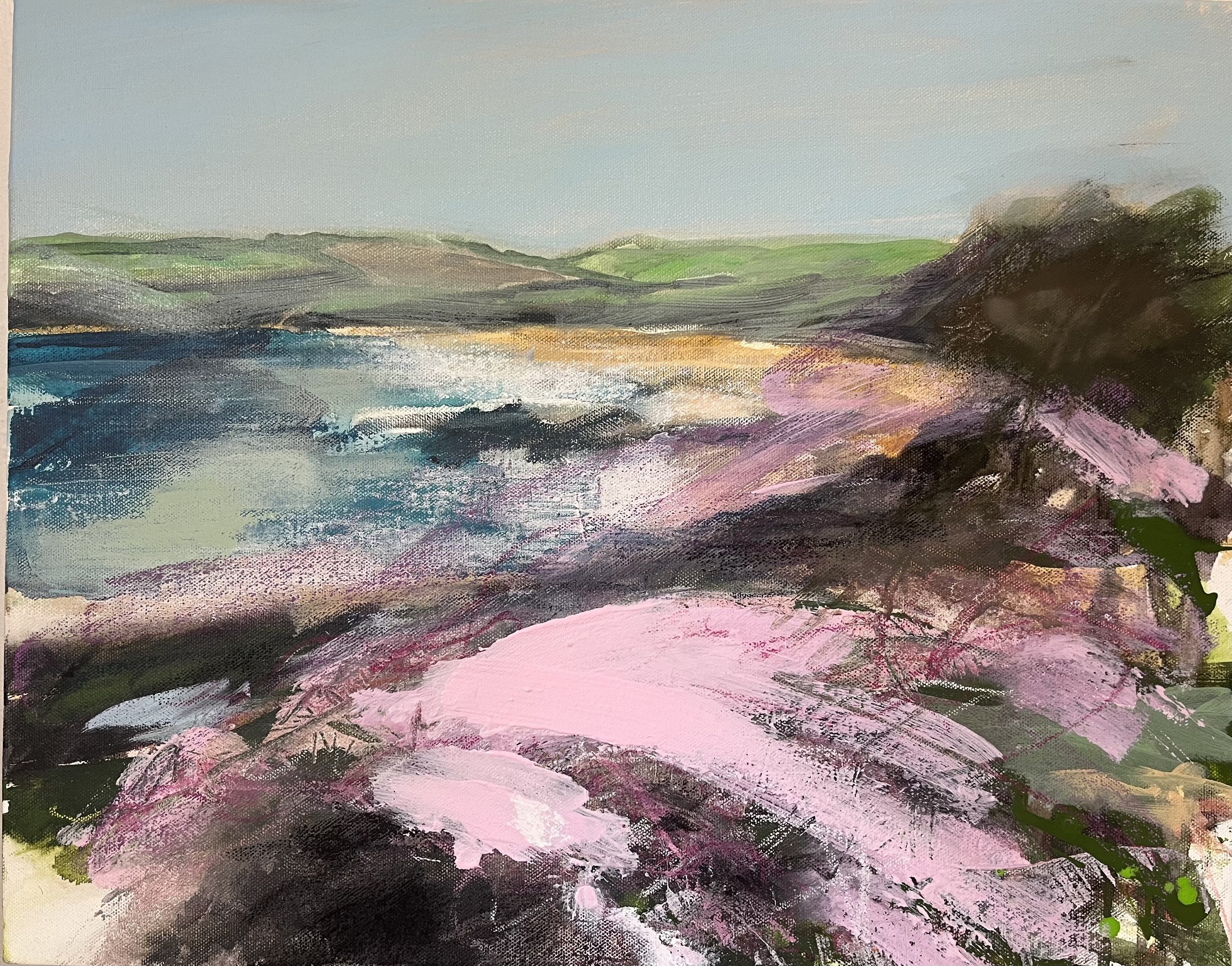 'Sea thrift, Roseland' 50 x 40cm acrylic, oil and mixed media on canvas. TheHarbourGallery available