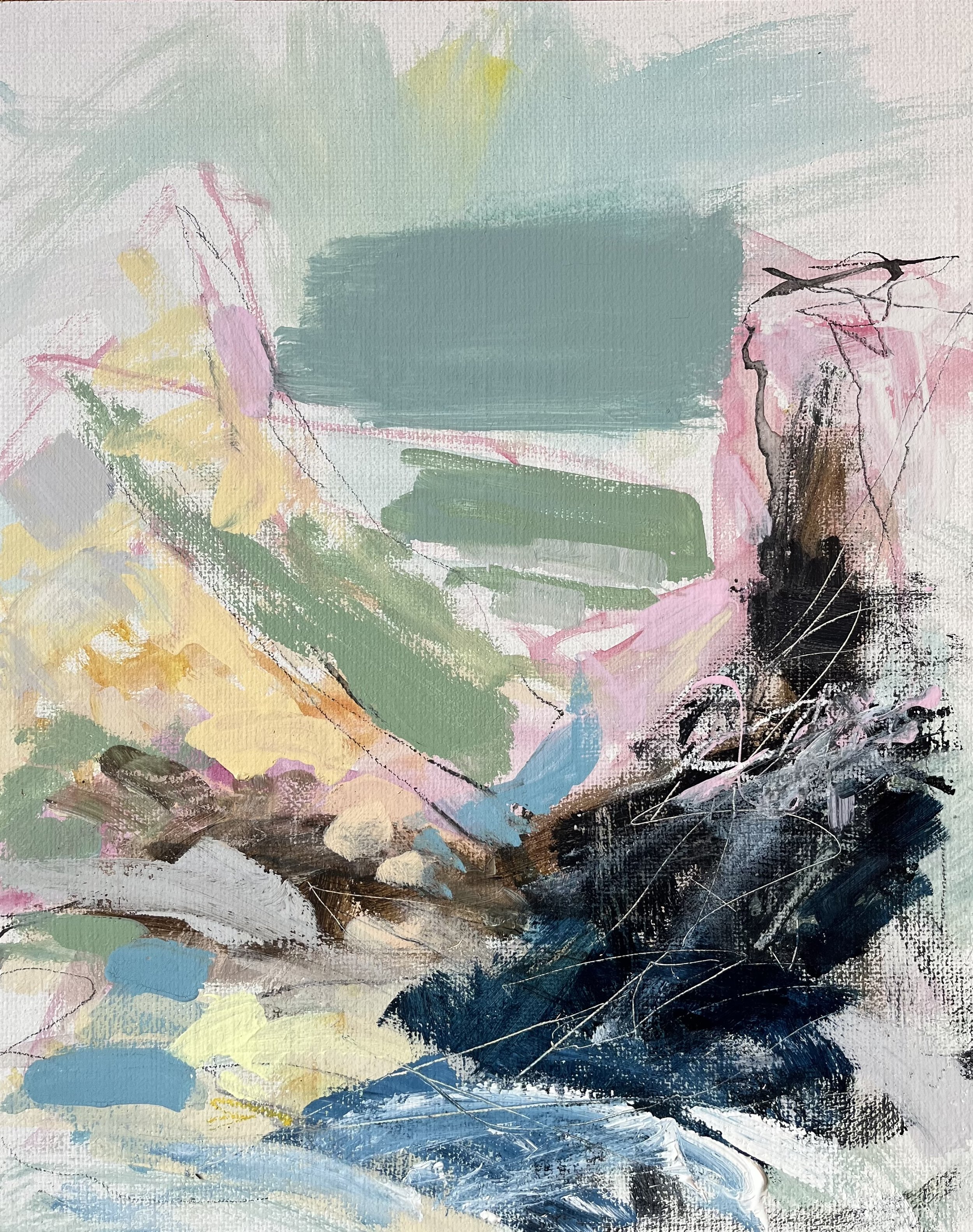 'Through the mountain pass, Glencoe' 50 x 40cm acrylic and mixed media on canvas board. The English Artist Gallery available