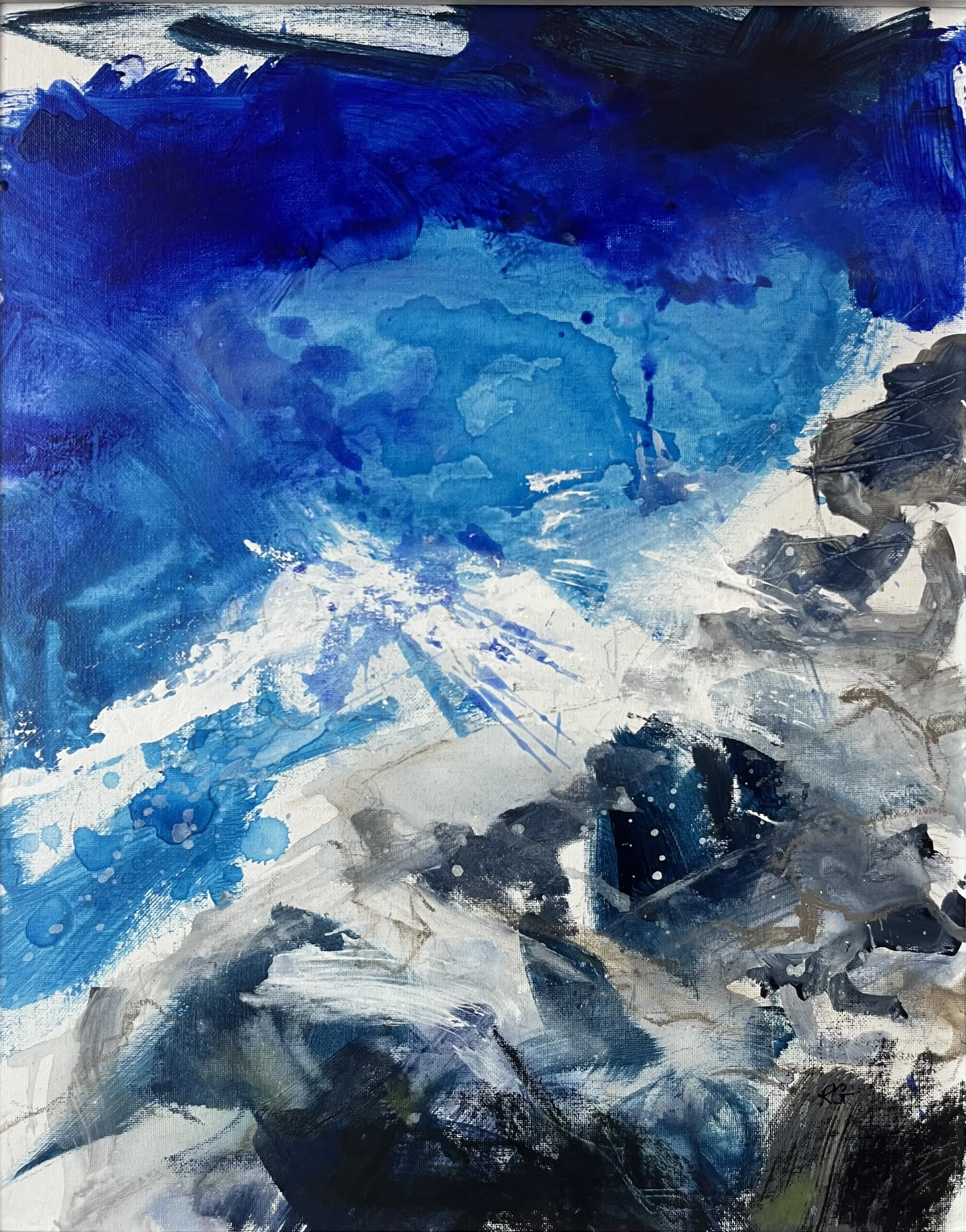 'Out of the blue', 50 x 40cm acrylic and oil pastel on canvas board. The English Artist, available