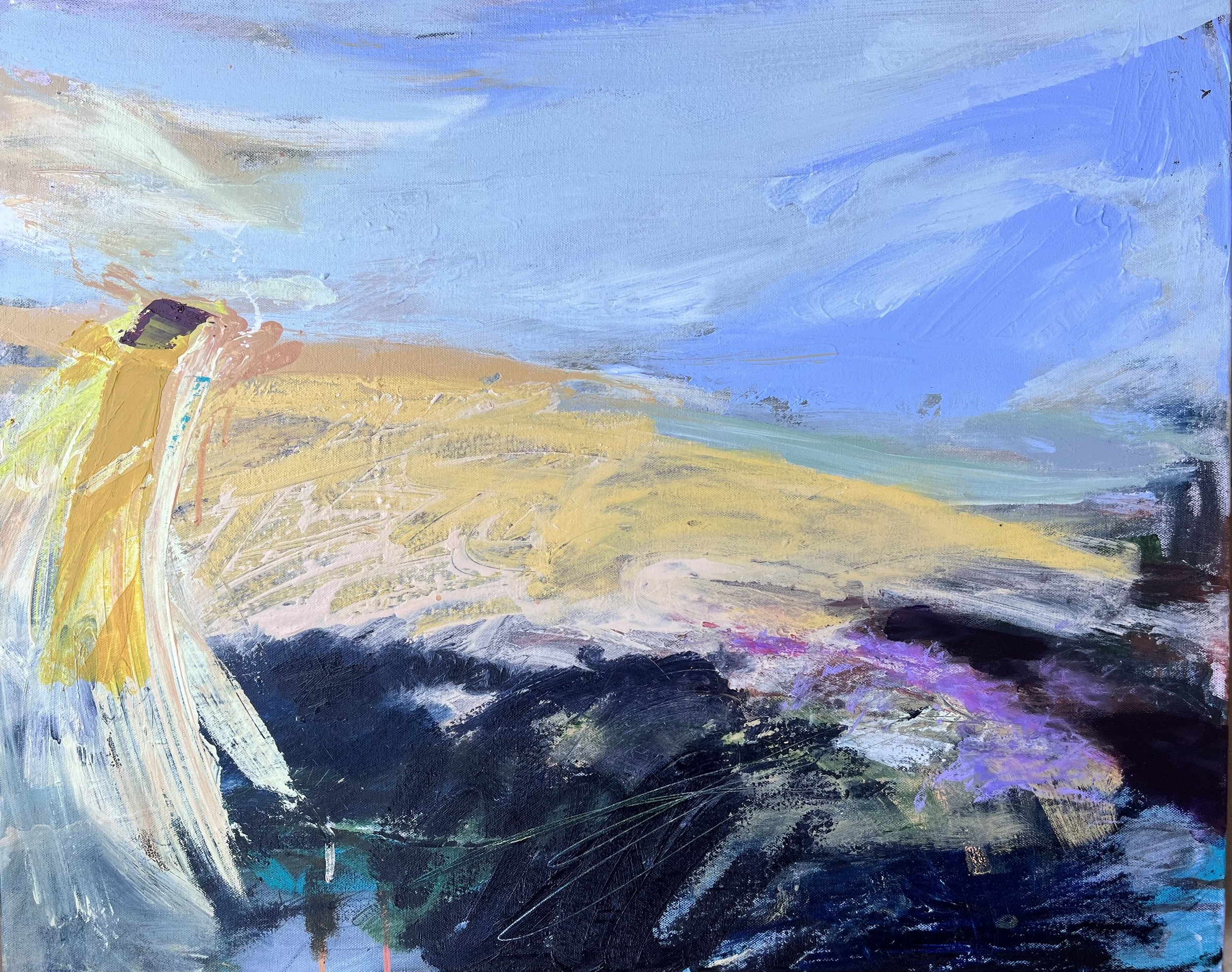 'Sunset on the moor' 75 x 60cm acrylic, oil and mixed media on canvas SOLD