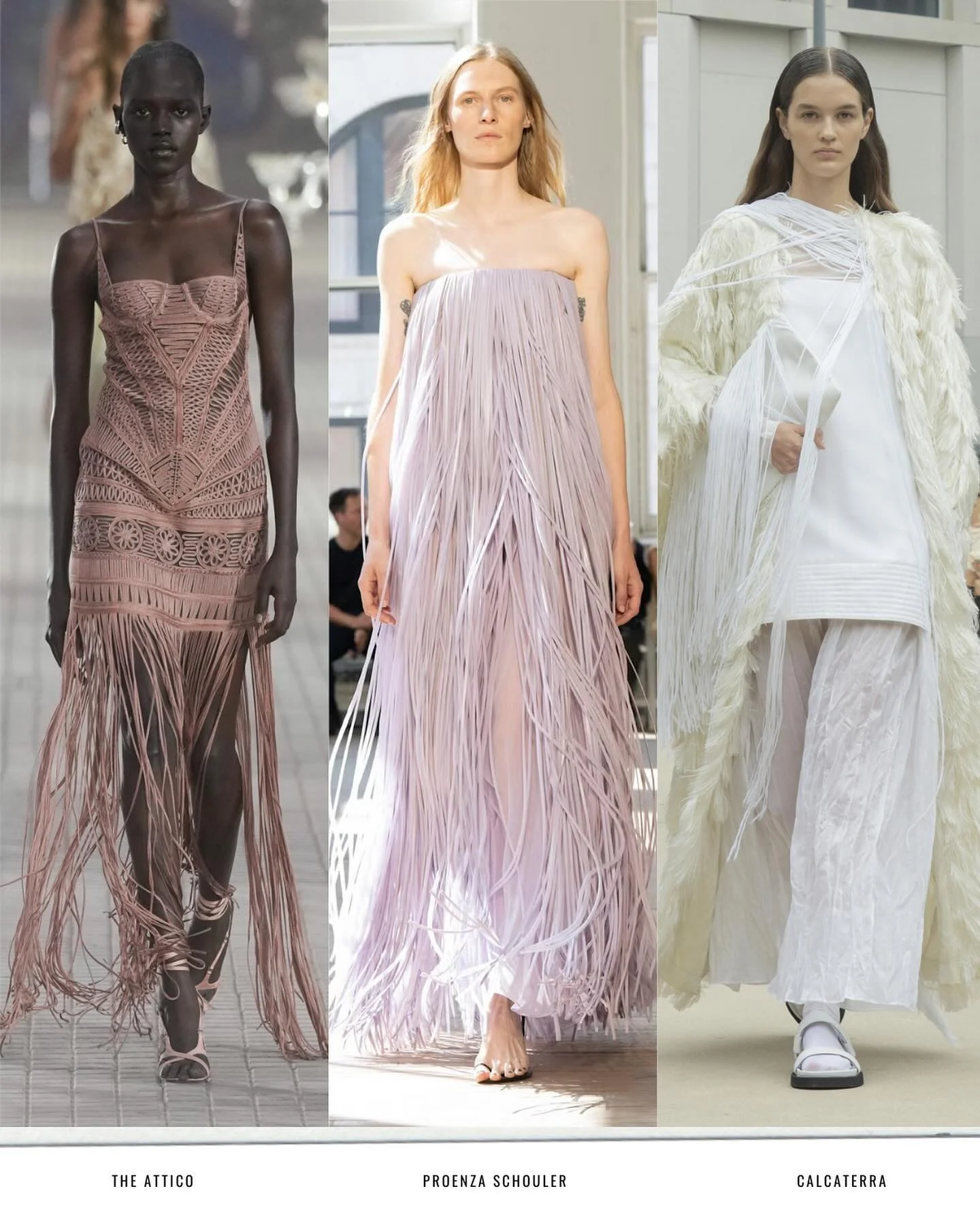 Fashion Week SS25

Fringes remain a defining detail at #SS25! Seen last season and still going, this versatile detail is evolving beautifully.

▪️ Slide 1: Classic fringe&mdash;a timeless touch of movement and flair. 
▪️ Slide 2: Glam it up! Sequin