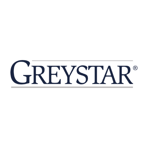 Greystar logo with stylized buildings and text.