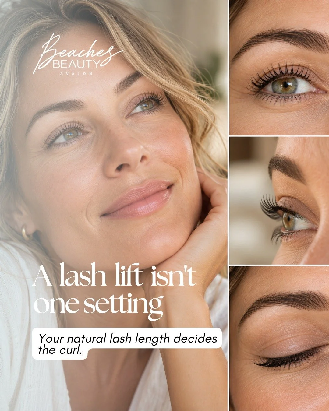 A lash lift isn't one setting.

Your natural lash length decides the curl we use. Too big and it looks obvious. Too small and you won't notice a thing.

We take the time to check what you've actually got before we touch anything, and we use products 