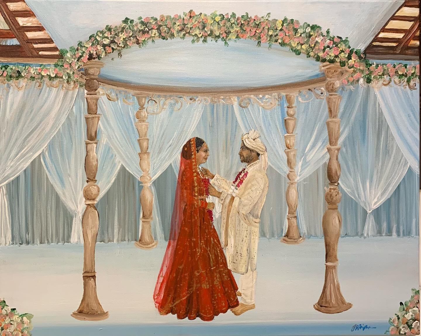Live wedding painting: 
Priya and Ravi 

This weekend&rsquo;s painting was a surprise for the couple from p_varma13 brothers. 

The couple had no idea I was painting until they saw me during the ceremony! 

It was a really beautiful day filled with l