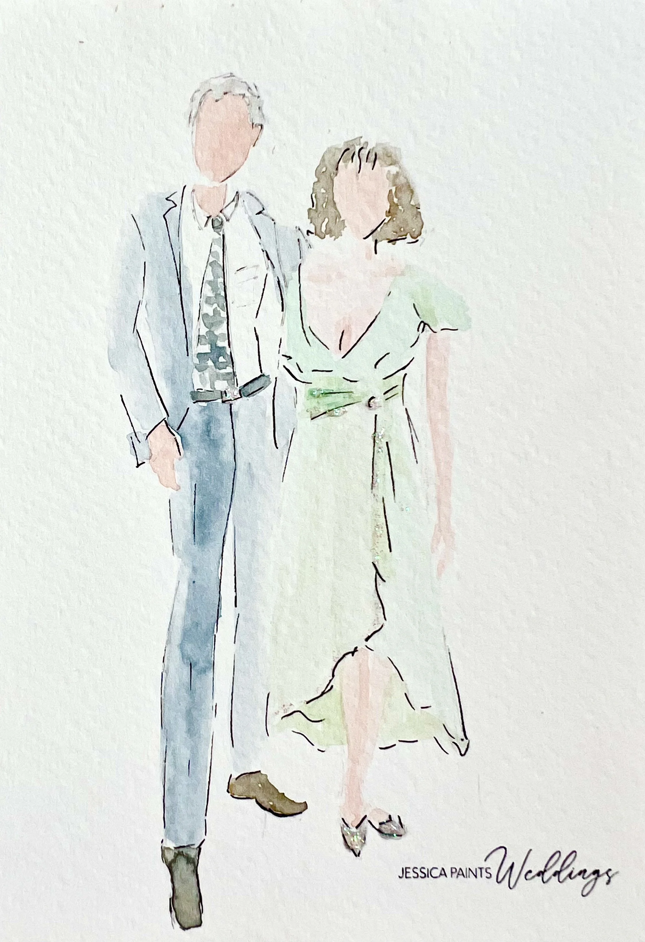 A FINISHED PORTRAIT FROM A LIVE WEDDING ILLUSTRATION IN THE UK