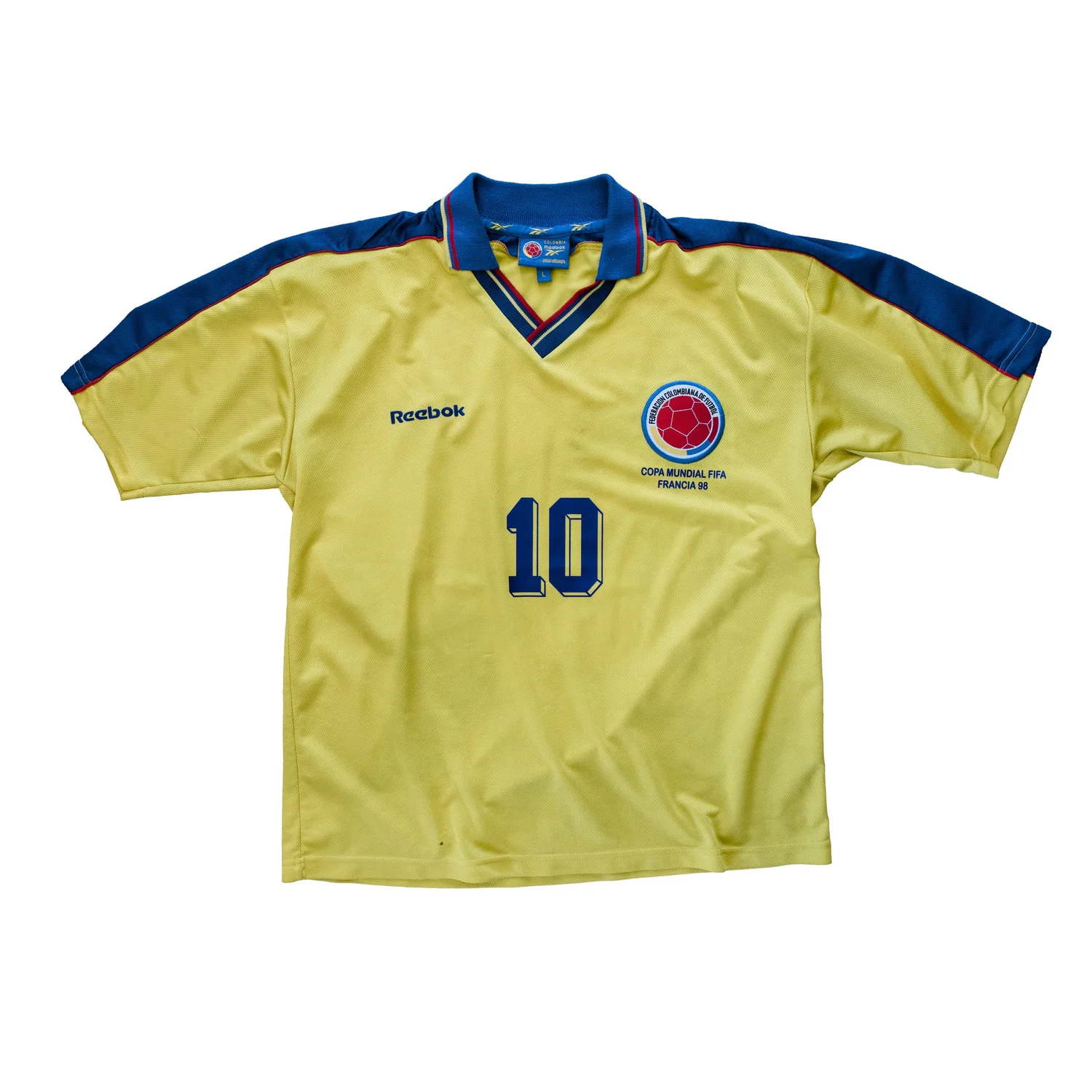 バルデラマ　コロンビア代表　ユニフォーム　レア　1998年W杯時代デザイン COLOMBIA 1998 WORLDCUP n. 10 El Pibe VALDERRAMA - L — Mess Of