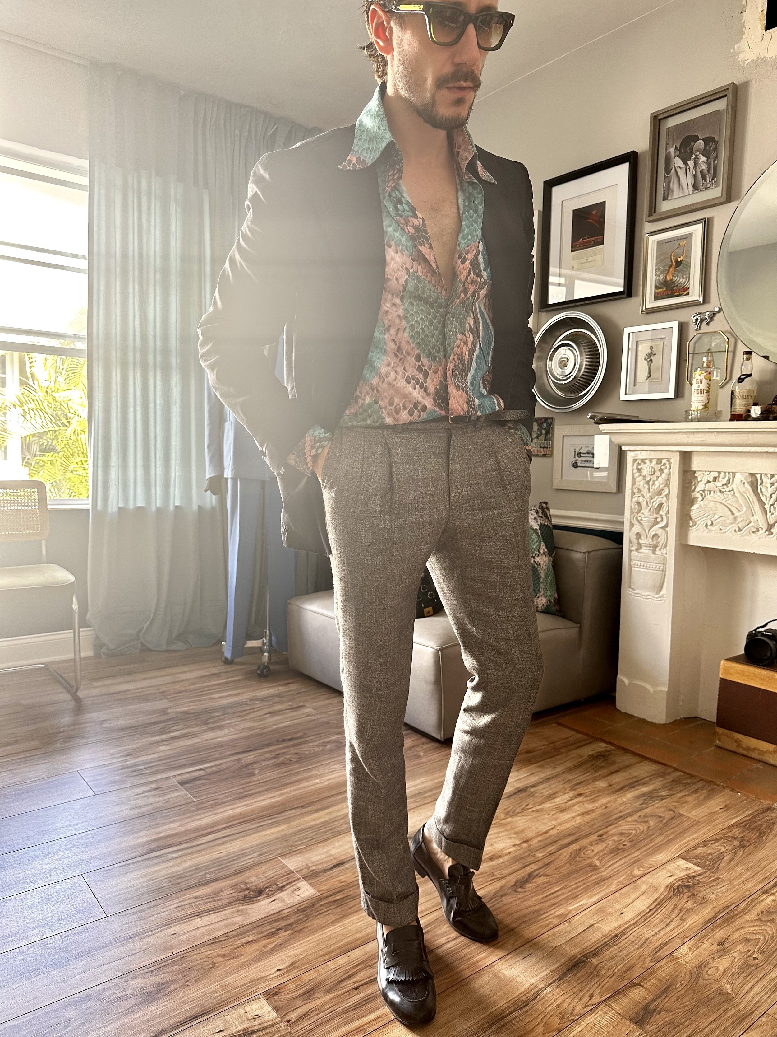 men's python print cotton shirt with jacket