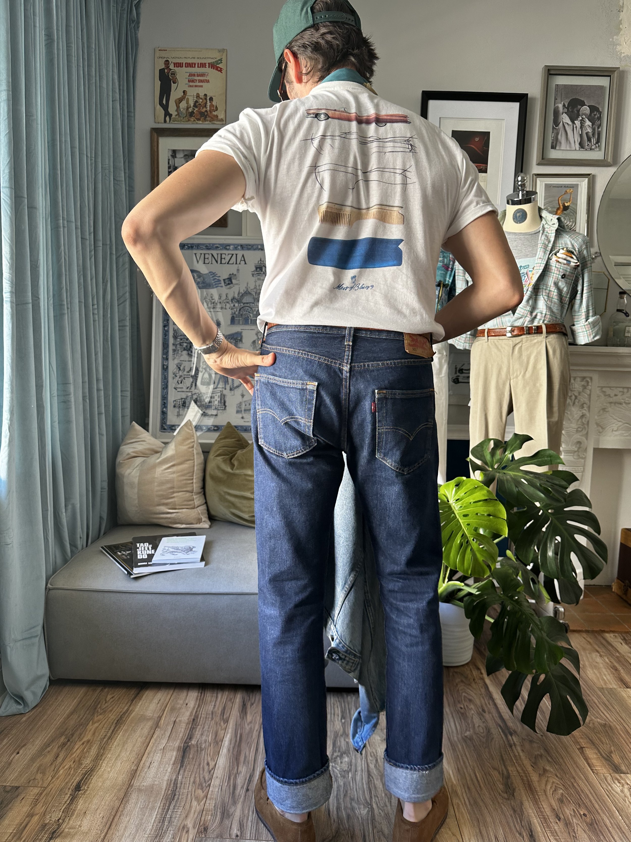 Cadillac Inspired Shape Wooden Comb Graphic T-shirt on model