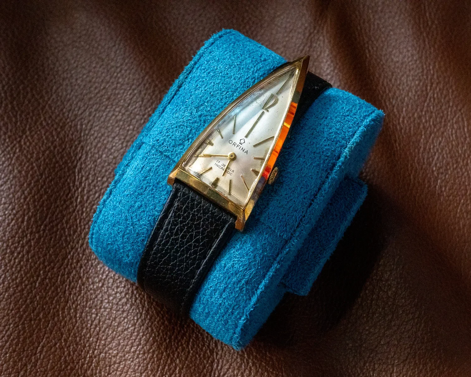 1960s ORFINA ROCKET GOLD P. WITH LEATHER WATCH ROLL