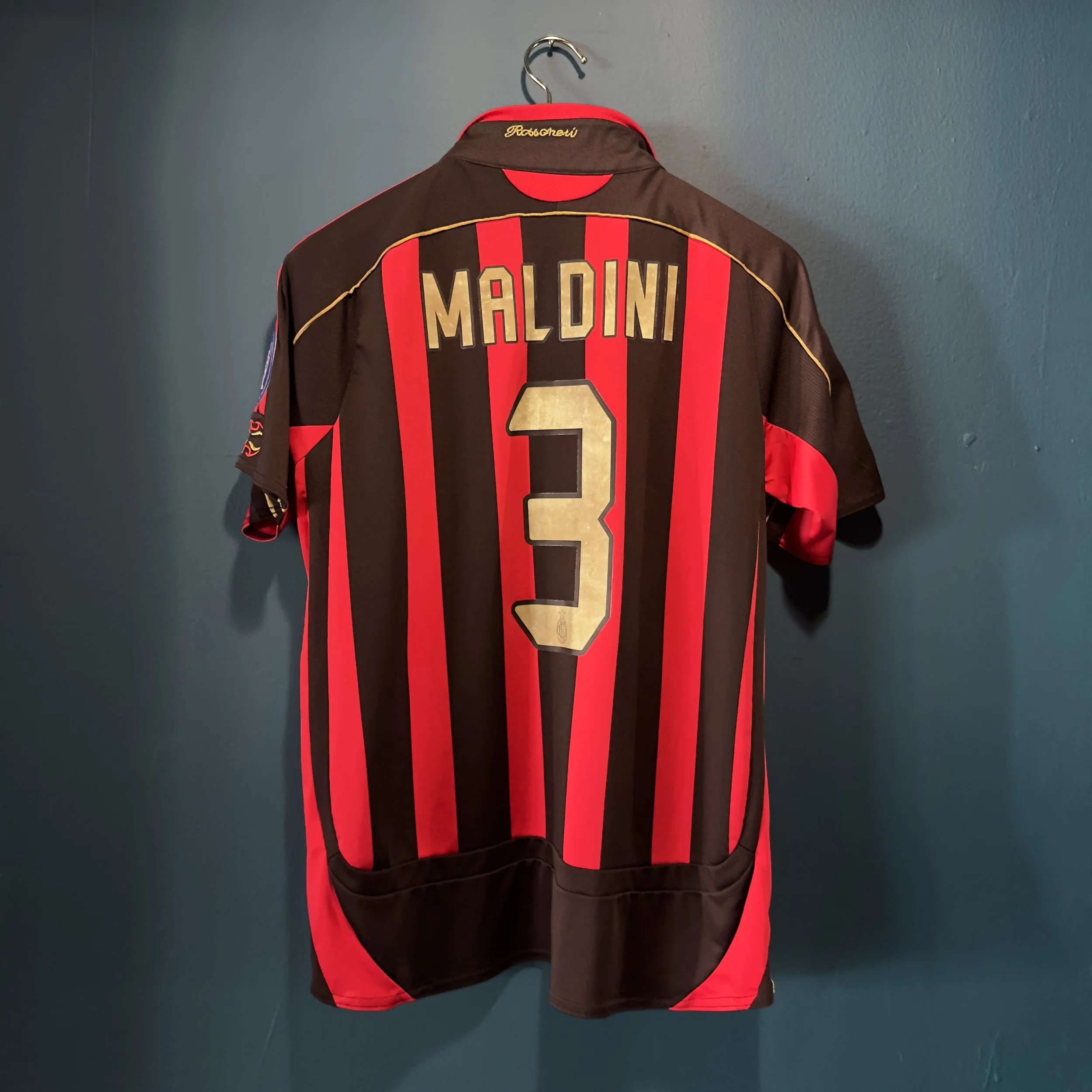 AC MILAN 2006-07 HOME JERSEY – MALDINI #3 GOLD – SIZE L