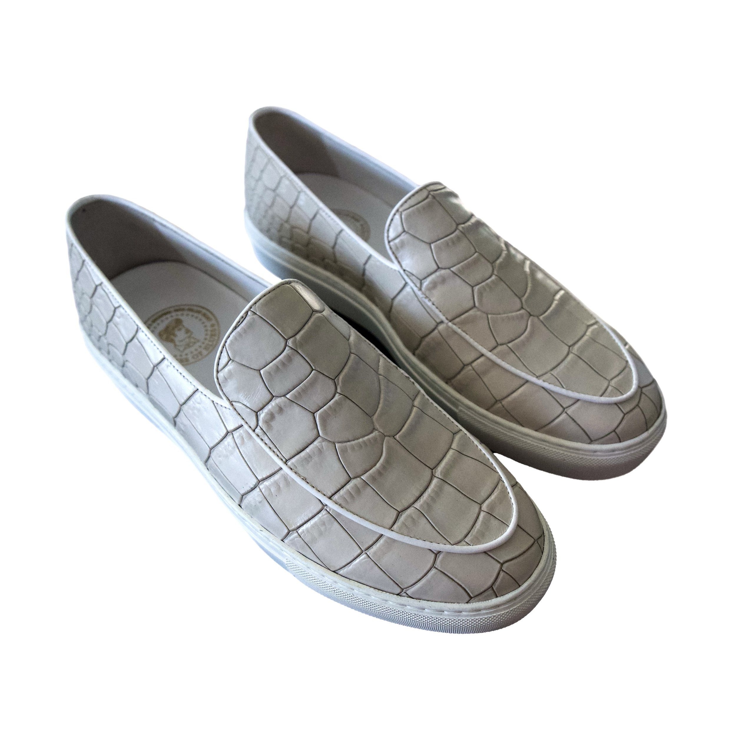 White Croc Print Cow Leather Miami Loafers