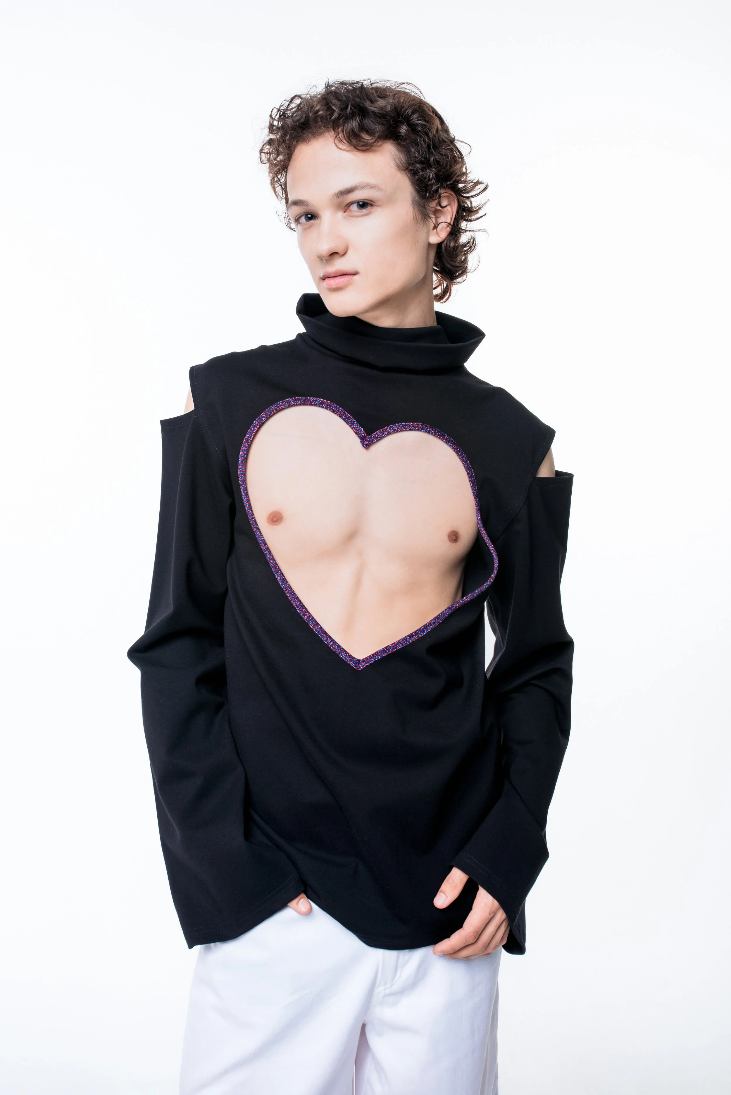 VDAY Black Heart Cutout Turtleneck