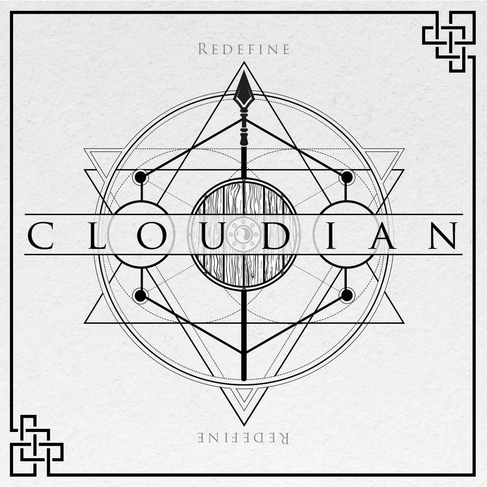 A geometric design with circles, lines, and triangles surrounding the words 'CLOUDIAN' in the center. The words 'REDEFINE' appear at the top and bottom.