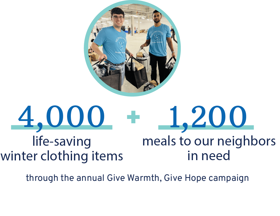 Alnylum Pharmaceuticals staff Arun and Andrew proud to be supporting unhoused cambridge, ma residents