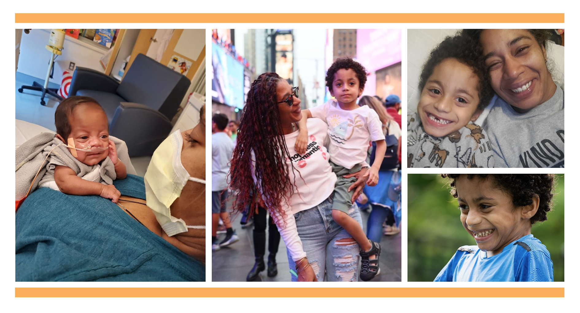 Collage of mother and child over time who've received early intervention at Bay Cove Human Services.