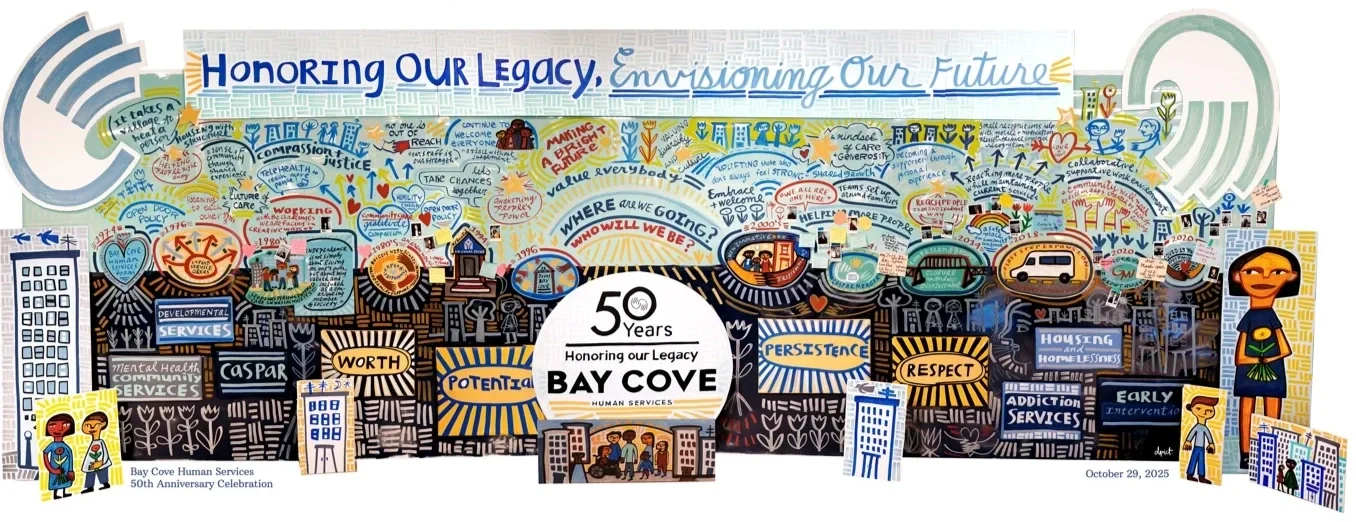 Bay Cove staff celebrated 50 years of hard work, growth, commitment and impact with a giant mural!