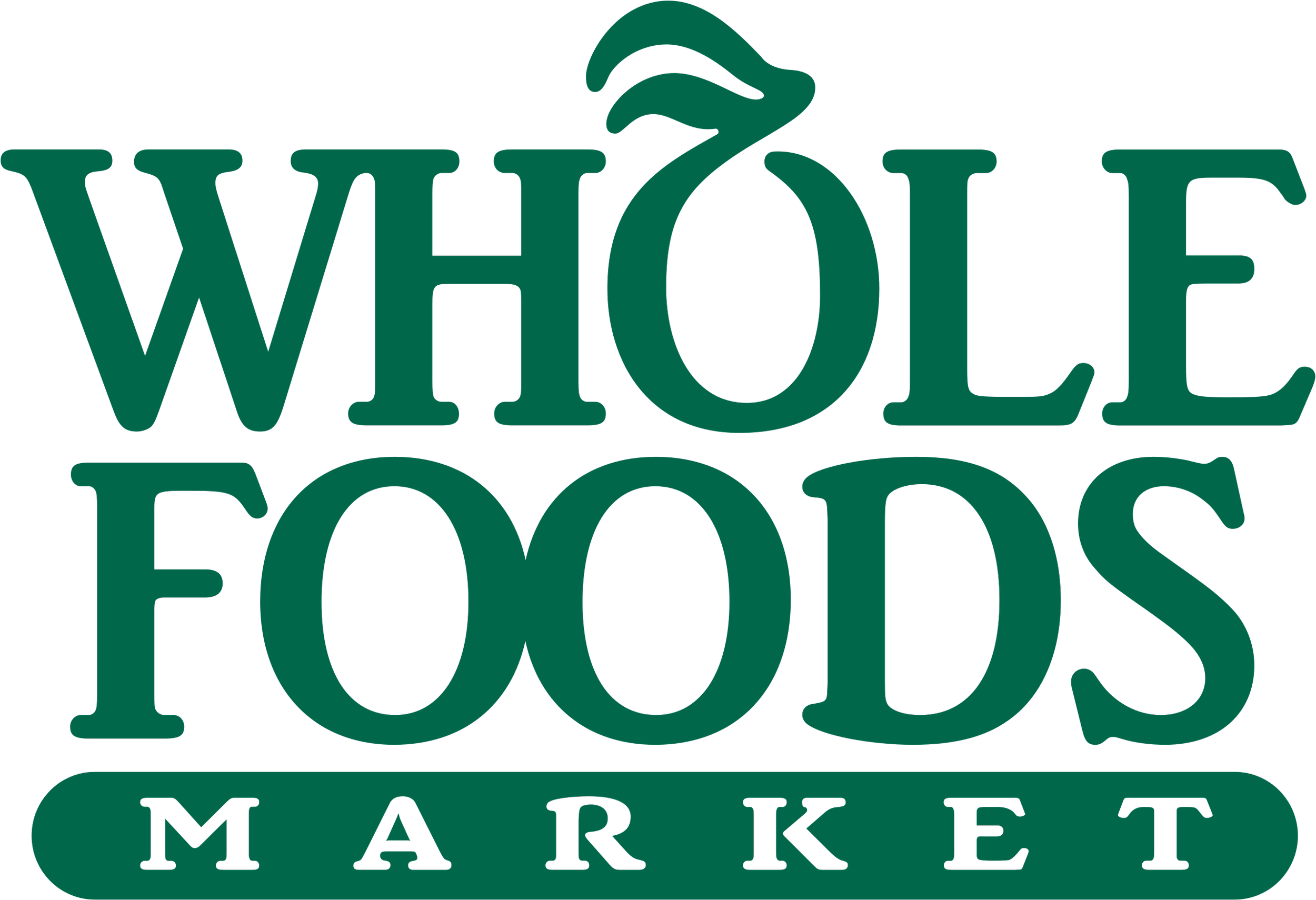 Logo of Whole Foods Market with green text and a small leaf above the letter 'O' in 'Whole'